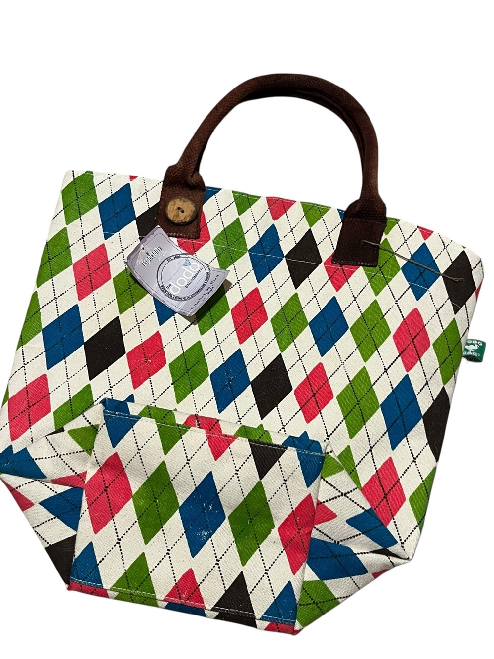 Argyle Diamond preppy canvas golf tote bag purse Dodo nwt new tennis